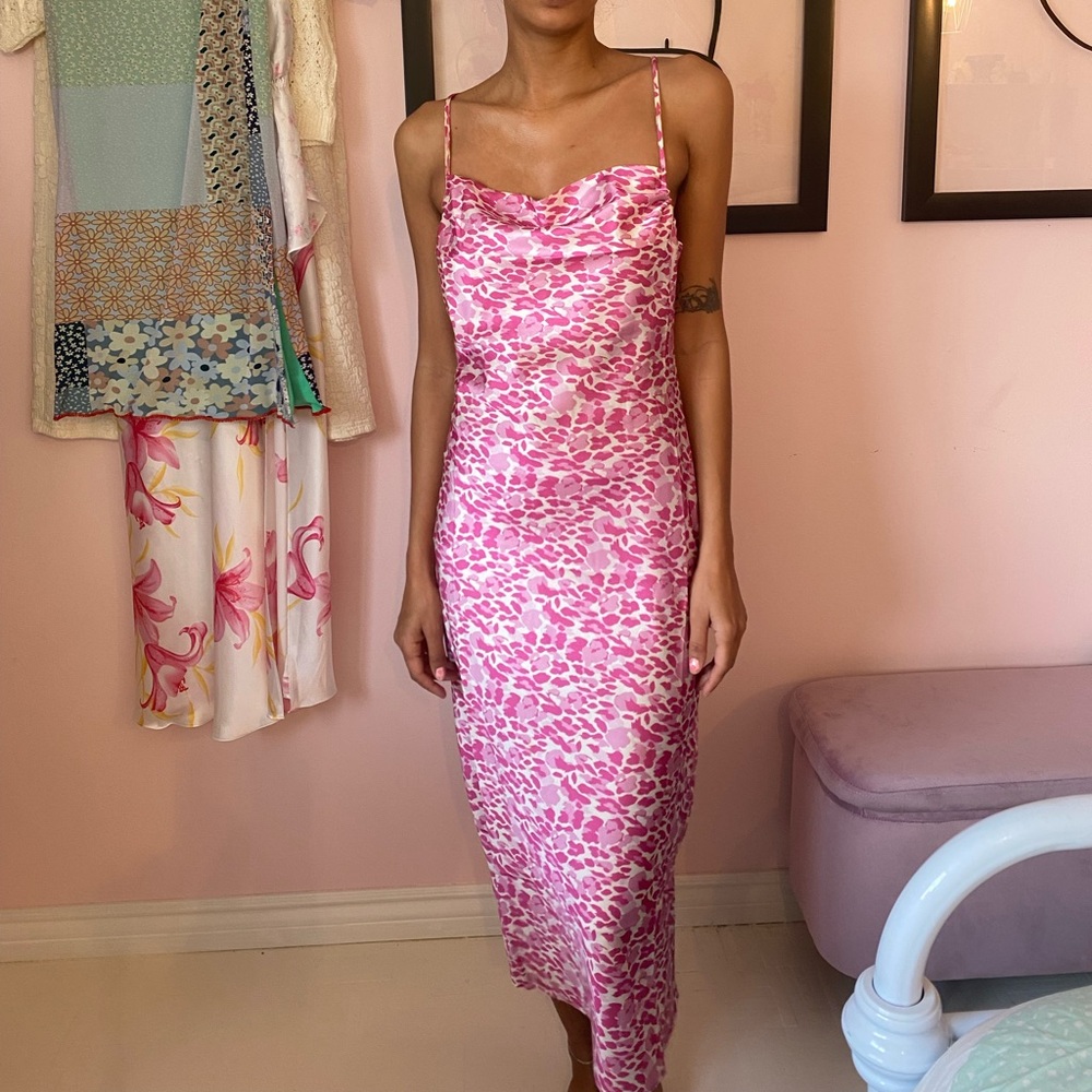 Pink Animal Print cowl neck dress by Paper Heart.